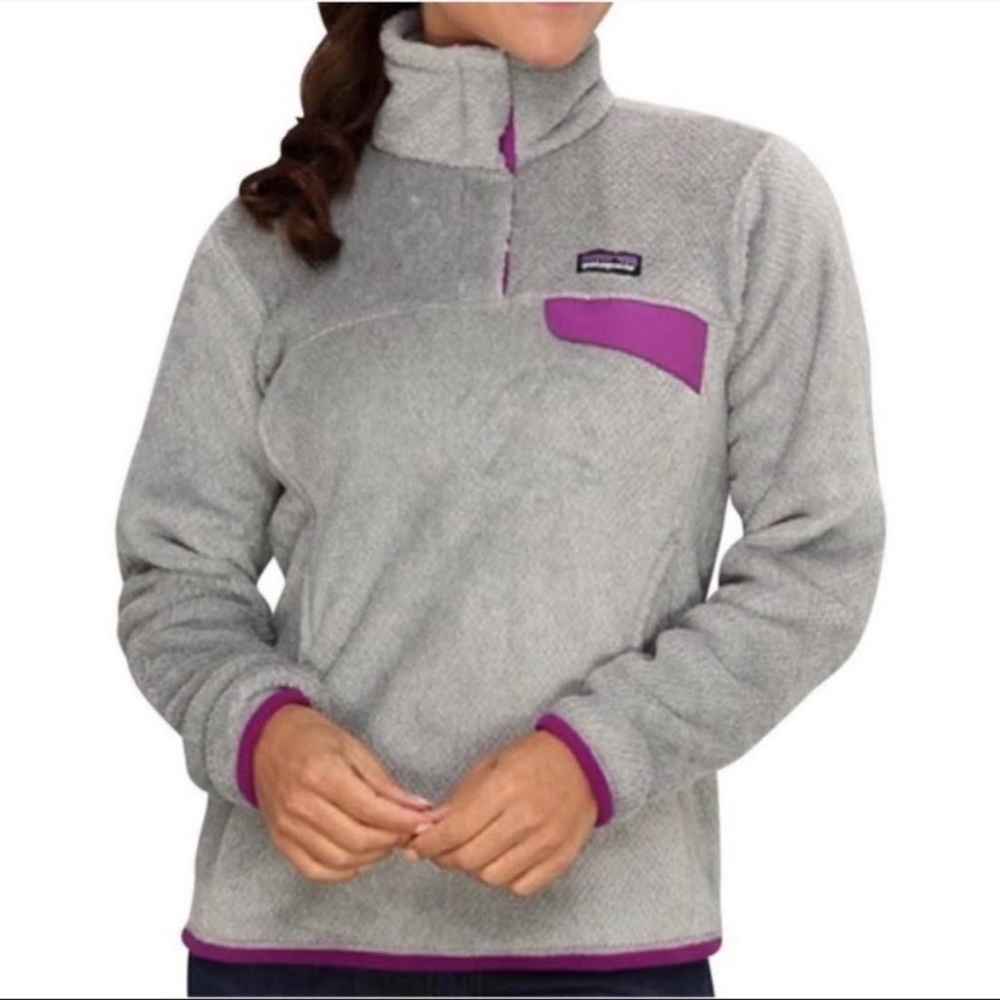 Patagonia Sweater Medium Gray Purple Re-Tool Snap T Fleece Pullover women S